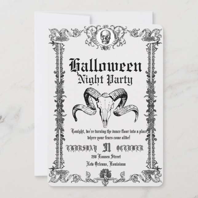Retro Gothic Skull Dance Halloween Party Invitation (Front)