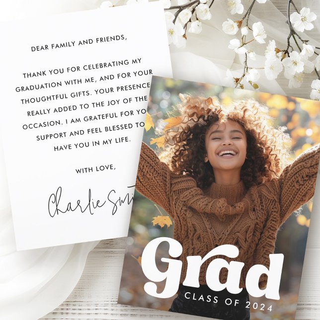 Retro grad class of year photo graduation graduate thank you card (Retro grad class of year photo graduation graduate thank you card)