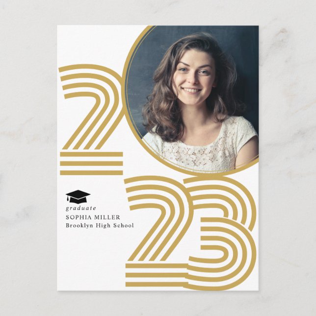 Retro Grad Class Year Stripes Photo Graduation Announcement Postcard (Front)