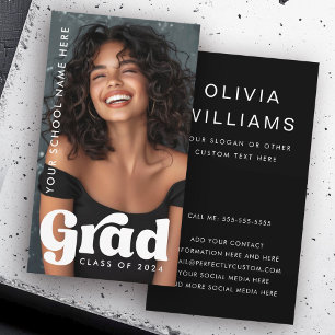 Retro grad overlay student graduation black photo business card