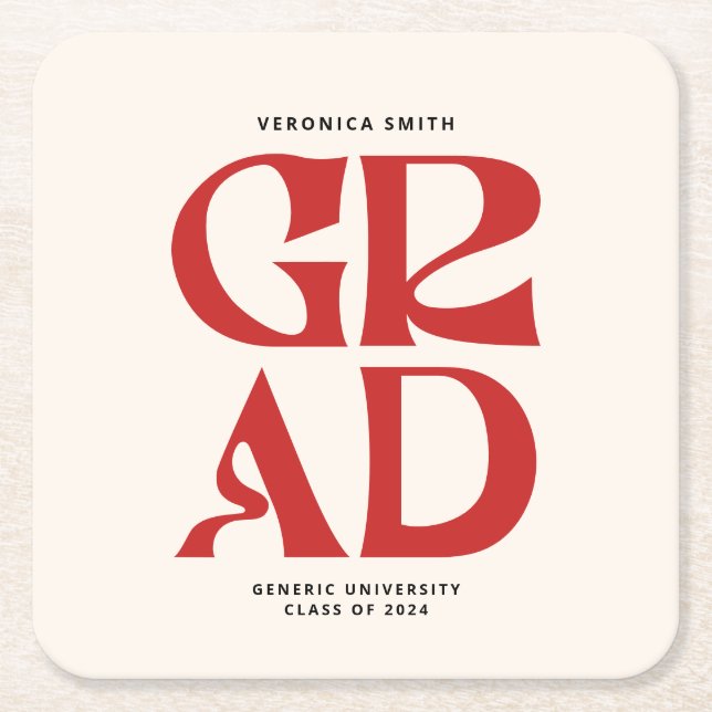 Retro Grad  Square Paper Coaster (Front)