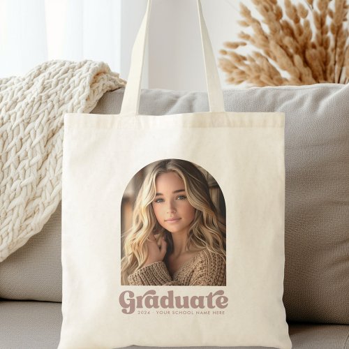 Retro grad student graduation photo arch tote bag