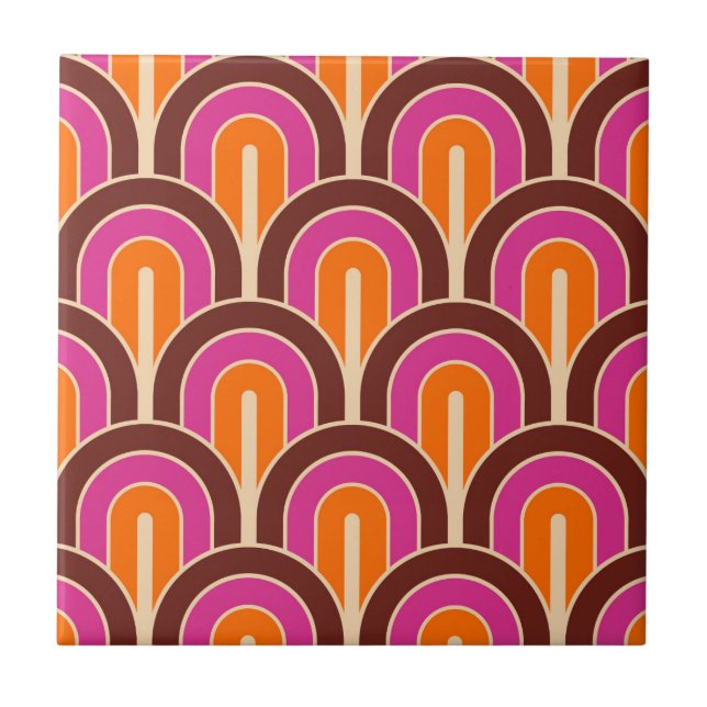 Retro Gradated Geometric Fan Pattern Ceramic Tile (Front)