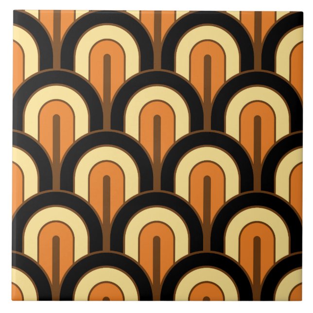 Retro Gradated Geometric Fan Pattern Ceramic Tile (Front)