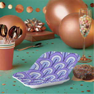 Retro Gradated Geometric Fan Pattern Paper Plates
