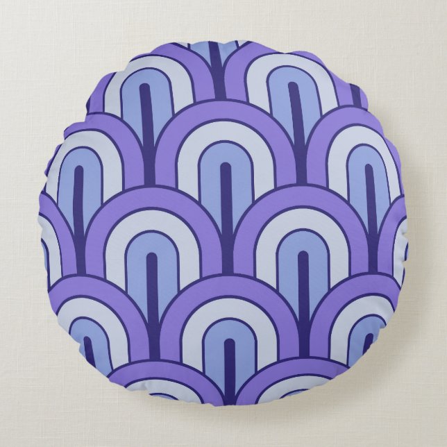 Retro Gradated Geometric Fan Pattern Round Pillow (Front)
