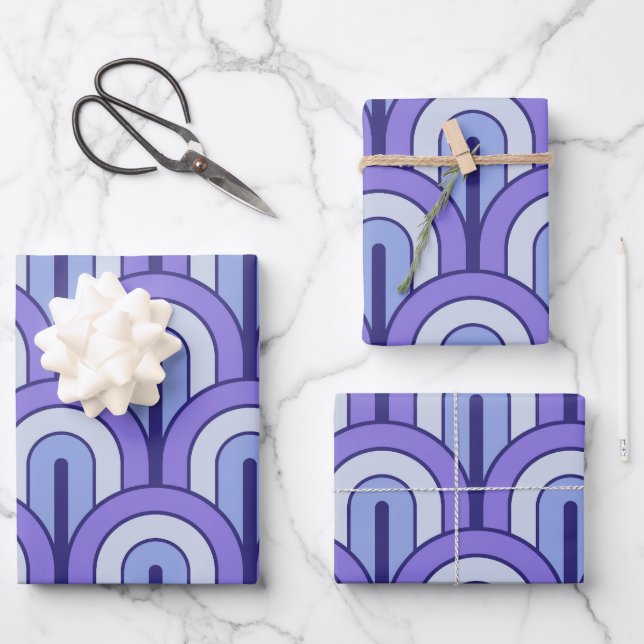 Retro Gradated Geometric Fan Pattern Wrapping Paper Sheets (Front)