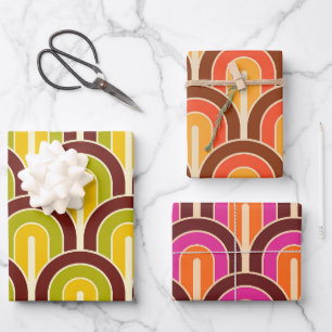 Retro Gradated Geometric Fan Pattern Wrapping Paper Sheets