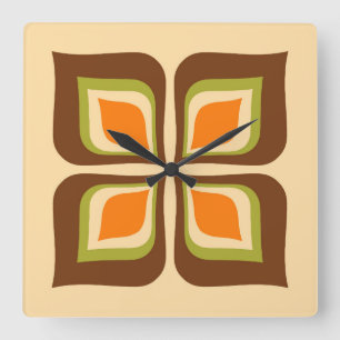 Retro Gradient Autumn Leaves pattern Square Wall Clock