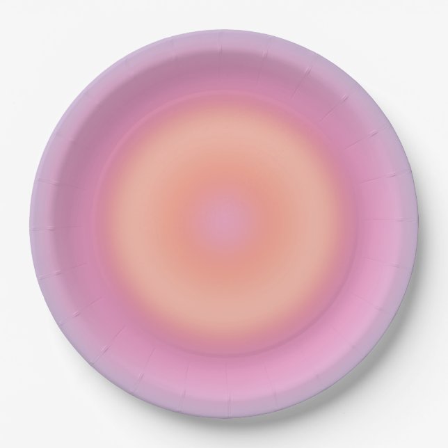 Retro Gradient Dark Blue And Pink Abstract Aura Paper Plates (Front)