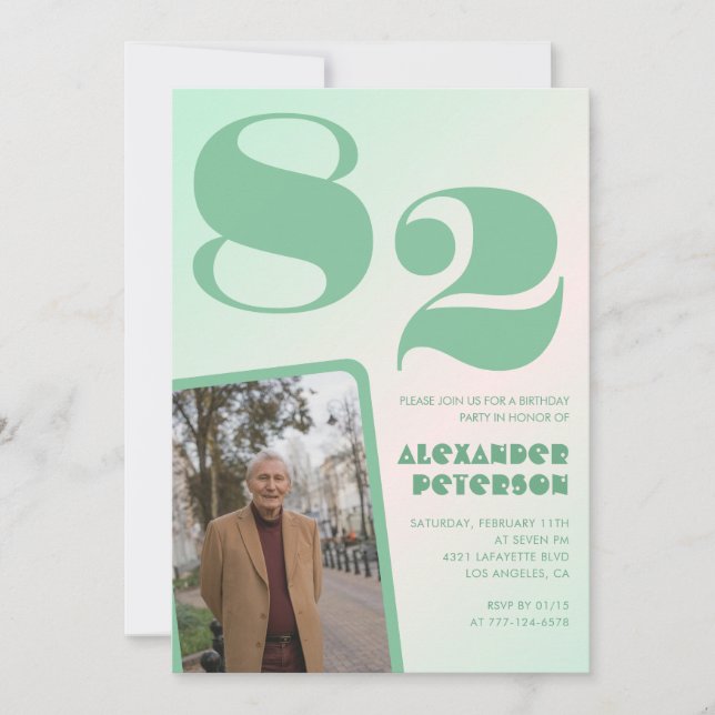 Retro Gradient for him Photo 82nd birthday Invitation (Front)