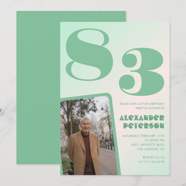 Retro Gradient for him Photo 83rd birthday Invitation (Front/Back)