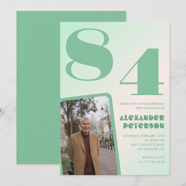 Retro Gradient for him Photo 84th birthday Invitation (Front/Back)