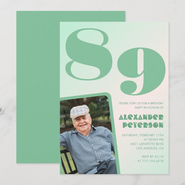 Retro Gradient for him Photo 89th birthday Invitation (Front/Back)