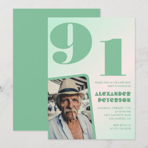Retro Gradient for him Photo 91st birthday Invitation