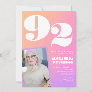 Retro Gradient Pink 92nd birthday Invitation