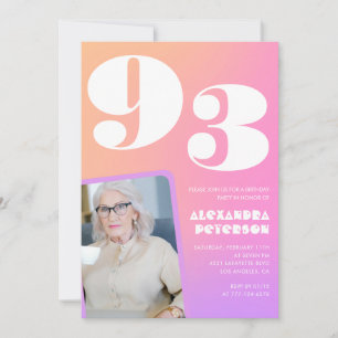 Retro Gradient Pink 93rd birthday Invitation