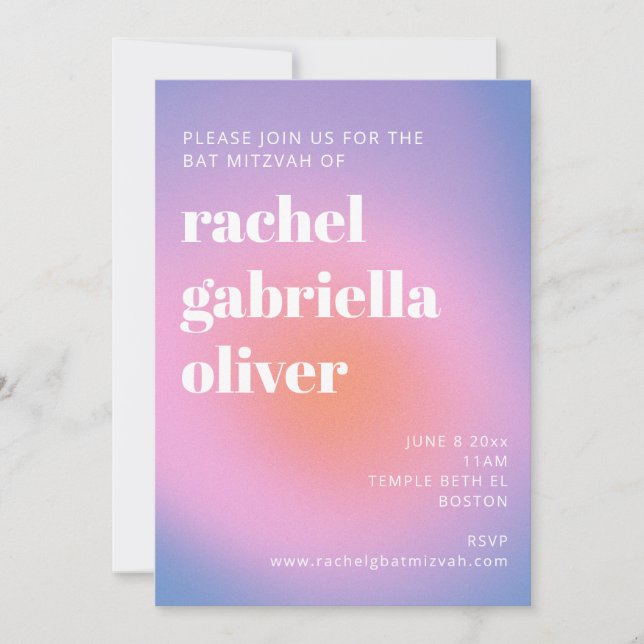 Retro Gradient Pink Lavender Purple Bat Mitzvah  Invitation (Front)