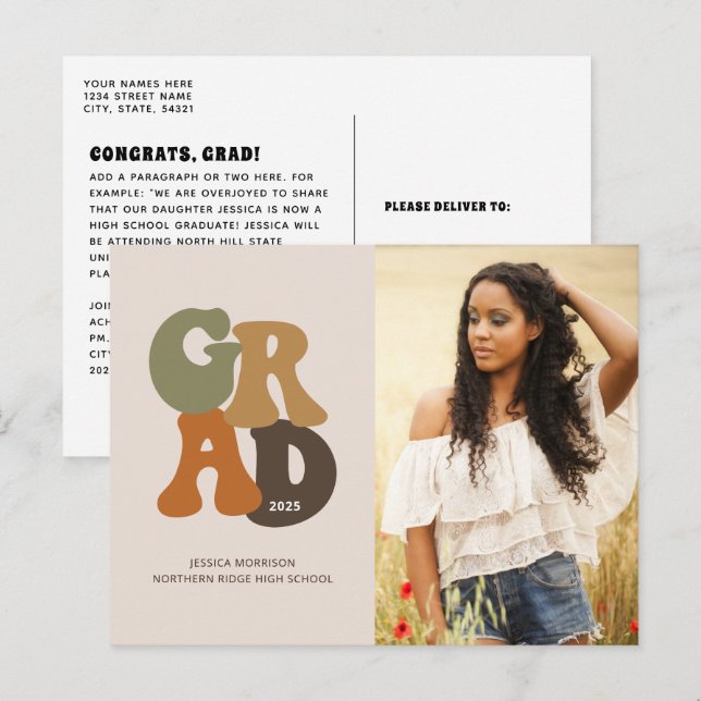 Retro Graduate 1970s Vintage Graduation Postcard (Front/Back)