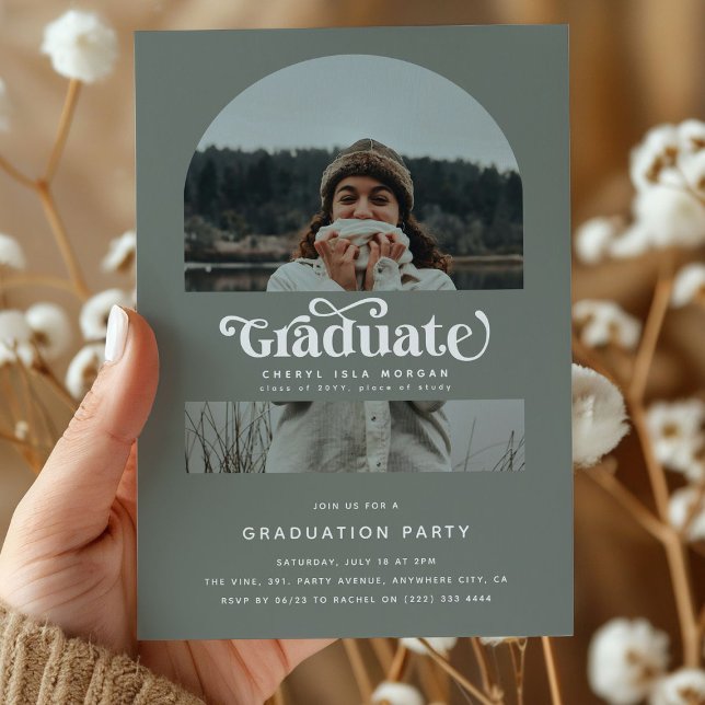 Retro Graduate Arch Photo Graduation Party Invitation (Creator Uploaded)