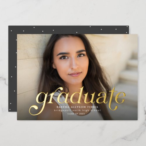 Retro graduate one_photo personalized graduation foil invitation