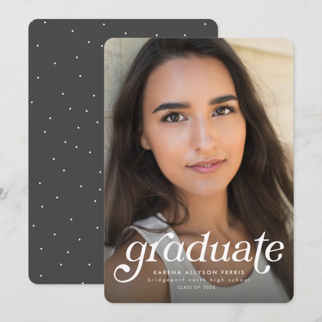 Retro  graduate one-photo vertical graduation announcement (Front/Back)