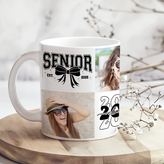 Retro "Graduation 2025" Photo Collage Coffee Mug (Retro "Graduation 2025" Photo Collage Coffee Mug on a boho kitchen table with dry flowers)