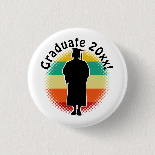 Retro Graduation Graduate Cap & Gown Woman Girl Button (Front)