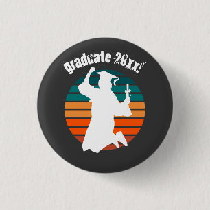Retro Graduation Graduate Jumping for Joy Rainbow Button