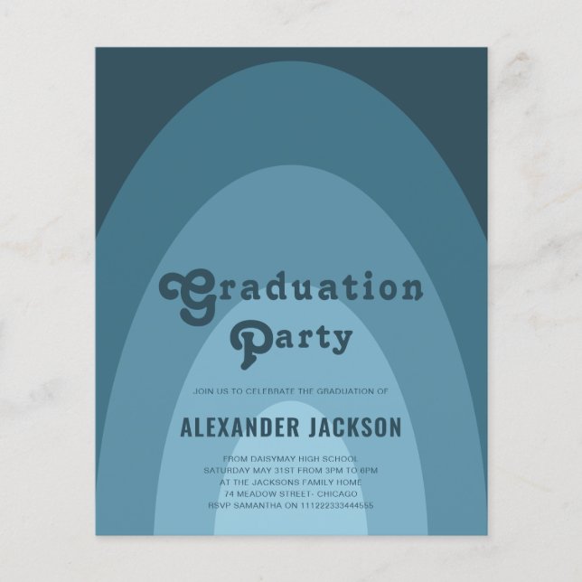 Retro Graduation Party Blue Budget Flyer (Front)