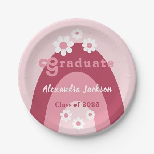 Retro Graduation Party Class of 2023 Pink Paper Plates