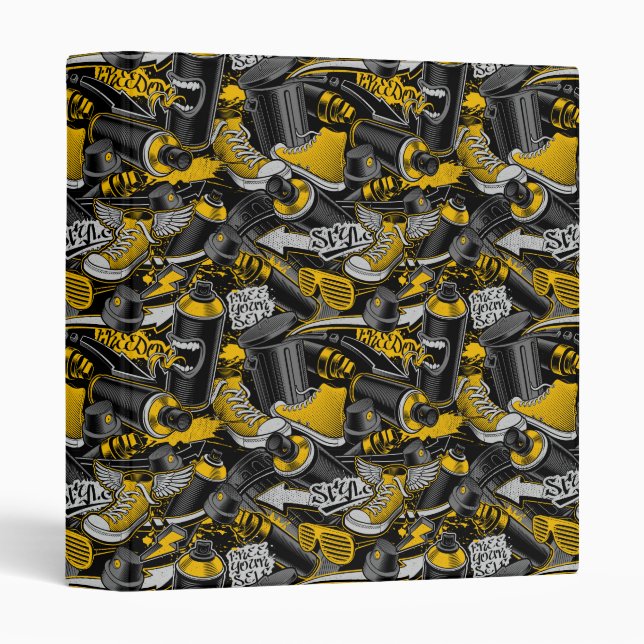 Retro Graffiti Urban Street Pattern 3 Ring Binder (Front/Spine)