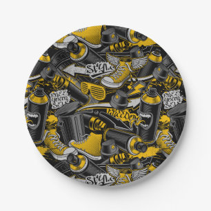 Retro Graffiti Urban Street Pattern Paper Plates