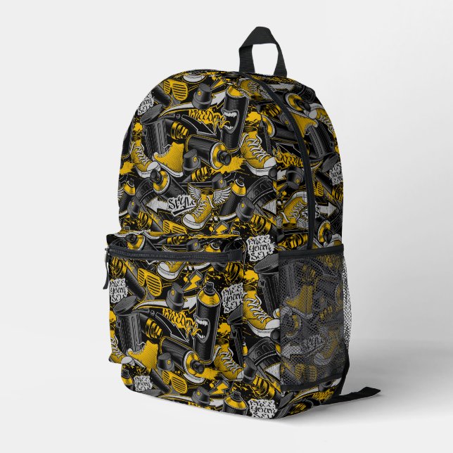 Retro Graffiti Urban Street Pattern Printed Backpack (Back Corner Right)