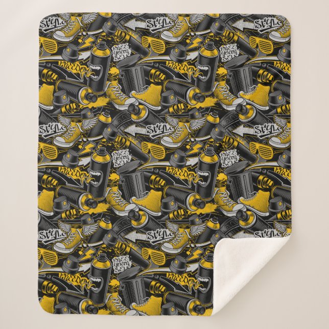 Retro Graffiti Urban Street Pattern Sherpa Blanket (Front)