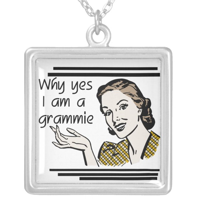 Retro Grammie T-shirts and Gifts Silver Plated Necklace (Front)