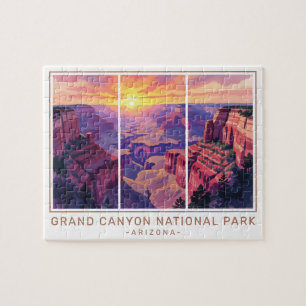 Retro Grand Canyon National Park Arizona Hiking Jigsaw Puzzle