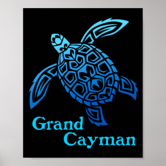 Retro grand cayman islands sea turtle tribal poster