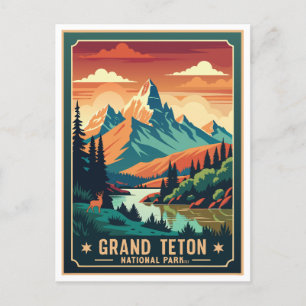Retro Grand Teton Hike Sunset T-Shirt Postcard