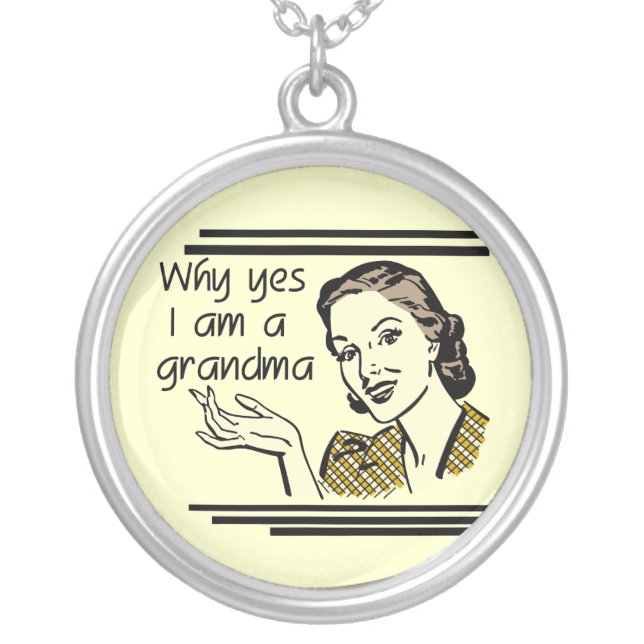 Retro Grandma T-shirts and Gifts Silver Plated Necklace (Front)