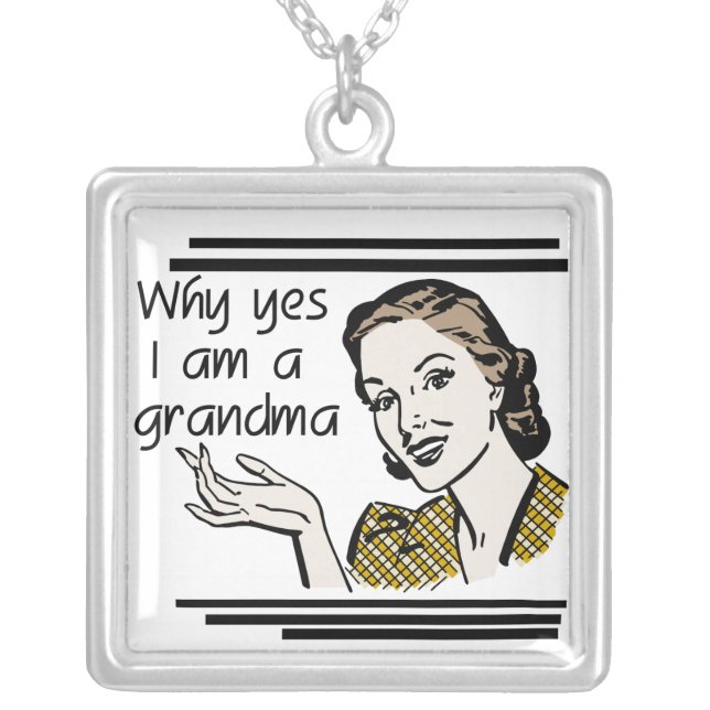 Retro Grandma T-shirts and Gifts Silver Plated Necklace (Front)