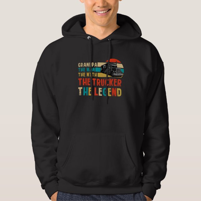 Retro Grandpa the Man the Myth the Trucker the Leg Hoodie (Front)
