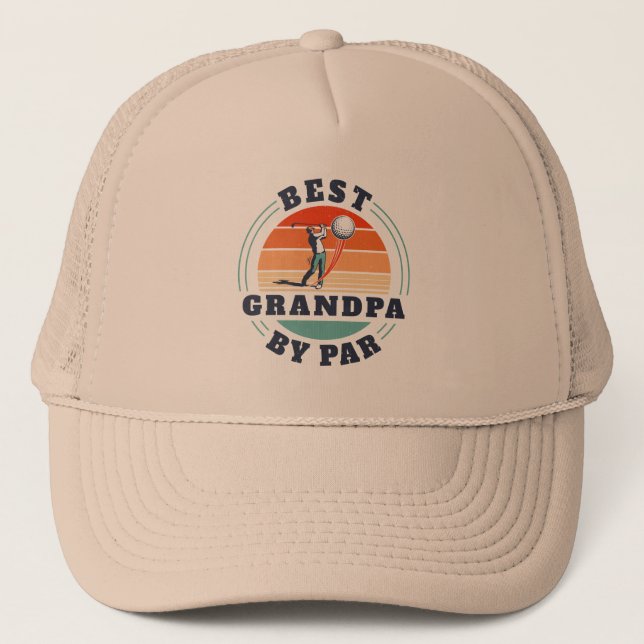 Retro Grandparents Day Best Grandpa By Par Golf Trucker Hat (Front)