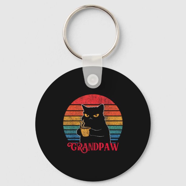 Retro Grandpaw Funny Sarcastic Cat Lover Quote Gra Keychain (Front)