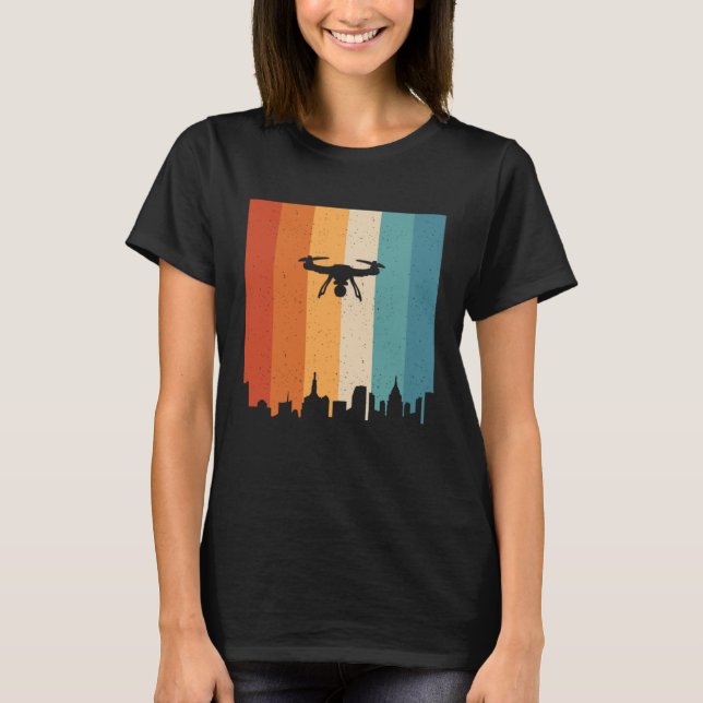 Retro Graphic Drone Flying Quadcopter Pilot RC Dro T-Shirt (Front)