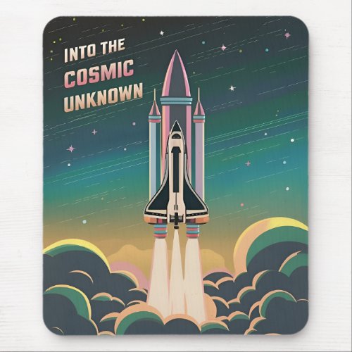 Retro Graphic LoFi Cosmic Retrowave Space Shuttle Mouse Pad