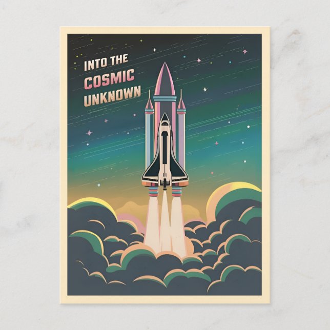 Retro Graphic LoFi Cosmic Retrowave Space Shuttle Postcard (Front)