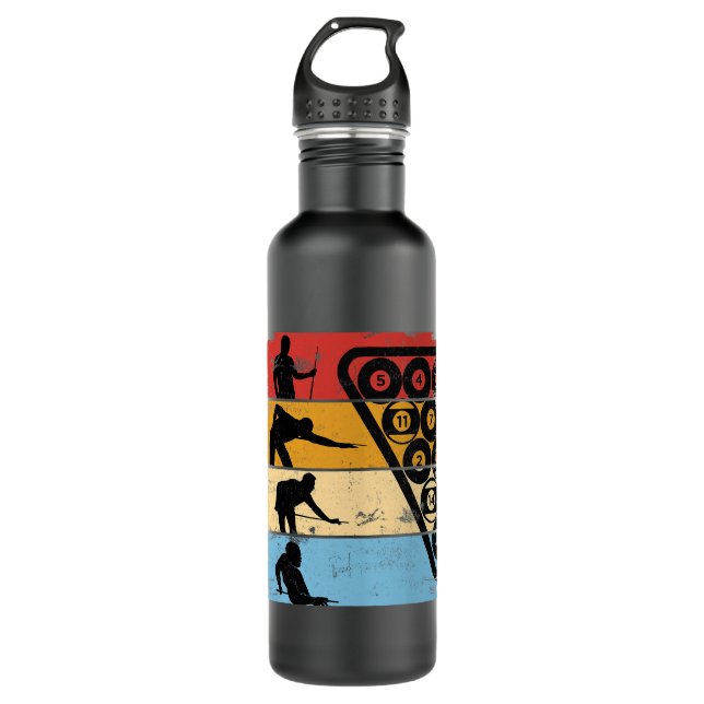 Retro Graphic Pool Billiard Snooker Billard Cue 8B Stainless Steel Water Bottle (Front)