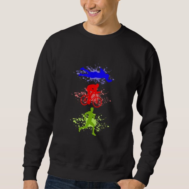 Retro Graphic Run Bike Swim Triathlon Triathlete S Sweatshirt (Front)