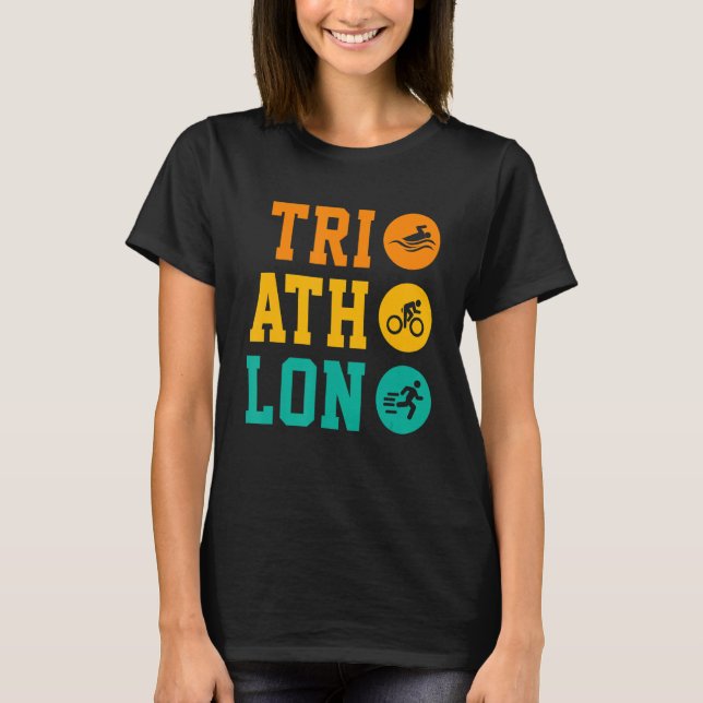 Retro Graphic Run Bike Swim Triathlon Triathlete S T-Shirt (Front)